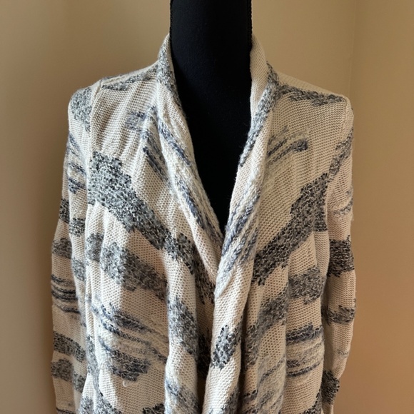 *LUCKY BRAND* Ivory x Gray Long Sleeve Open Front Cardigan Sweater Size XL - Picture 2 of 7
